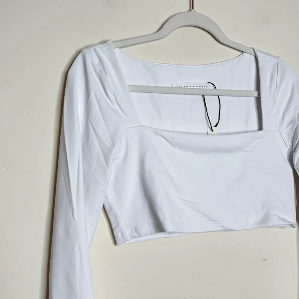 Susana Monaco Micro Square Neck Top in Sugar White NWT Size Medium